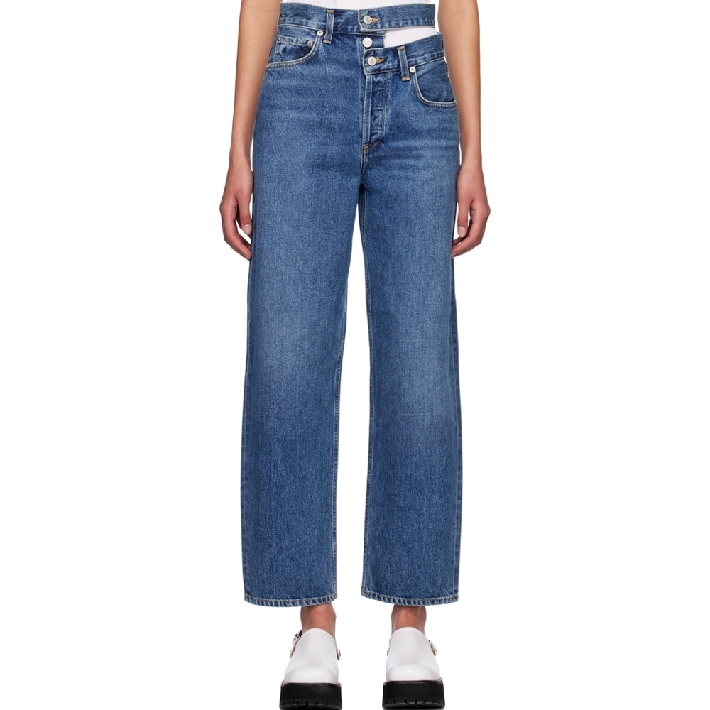 Agolde Broken Waistband Cut Out Straight Leg Loose Denim Jeans